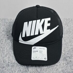 NIKE Rise Cap Trucker Adjustable Snapback Hat Cap Size Child 4-7 Black White NWT